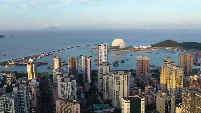 珠海车流 城市大景 珠海大剧院航拍大景