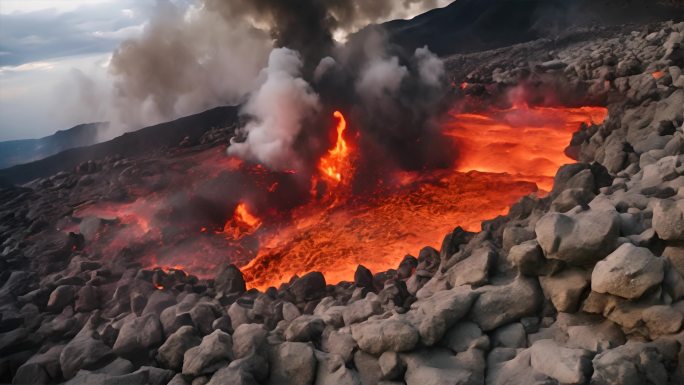 火山喷发岩浆涌动视频素材