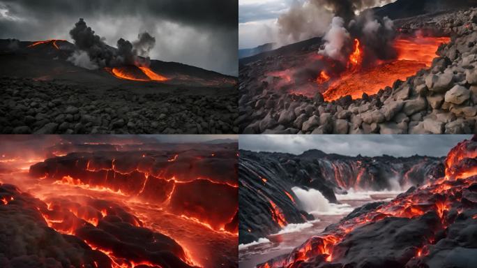 火山喷发岩浆涌动视频素材