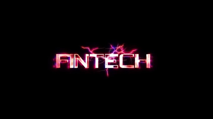 金融科技辉光粉红色霓虹抽象闪电故障文本动画黑色抽象背景