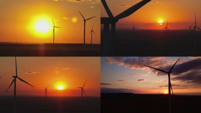 夕阳下的风力发电 新能源