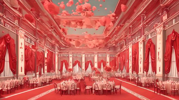 红色结婚宴会厅生日宴会布置装饰气球