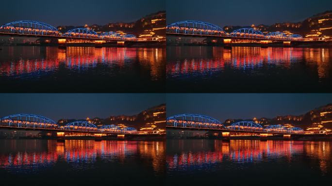 兰州中山桥过年年味儿夜景航拍
