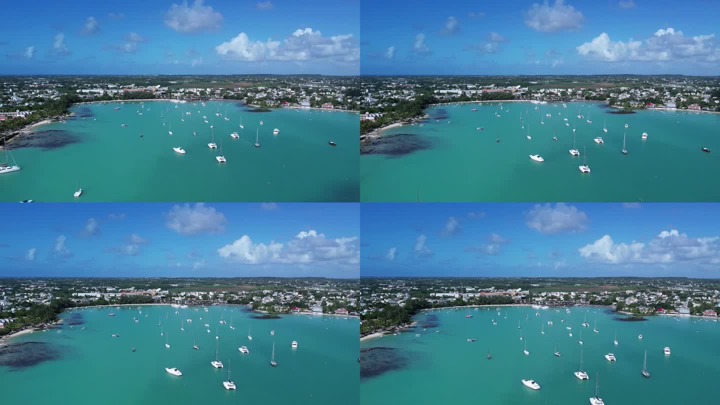 蓝色海面游艇，毛里求斯绝美风景