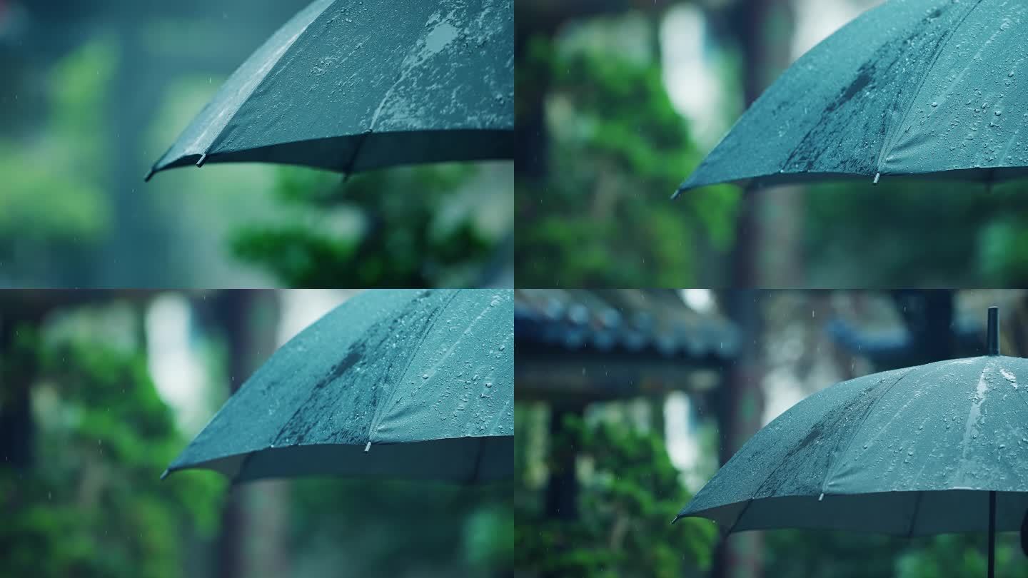 清明时节雨天唯美黑色雨伞实拍空境素材