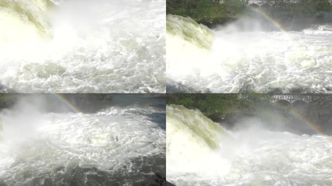 河流 放水 奔腾河水 白色浪花 水面彩虹