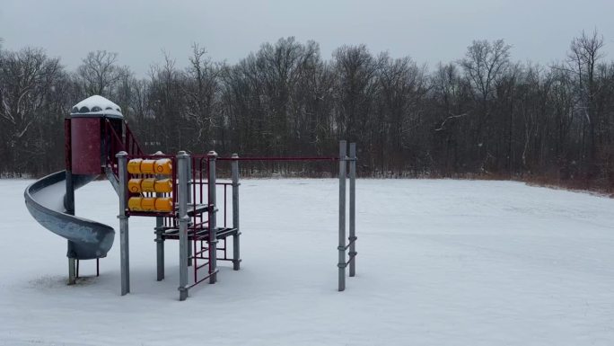 东北风期间，纽约郊区一个小公园里的慢镜头降雪