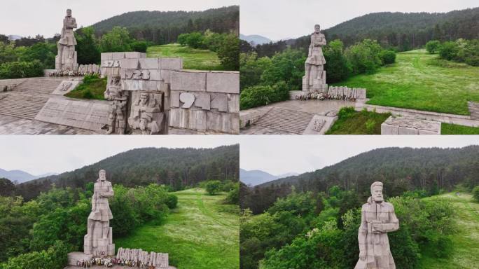 纪念纪念碑Hristo Botev保加利亚民族英雄解放，诗人，革命者，卡罗弗，保加利亚，航拍4K视频
