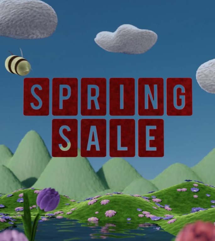 垂直春季动画3d建模场景与春季销售信息