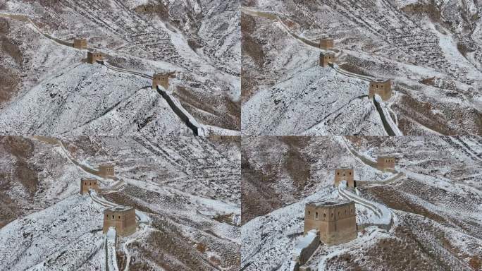 航拍山西忻州雪后韩庄长城