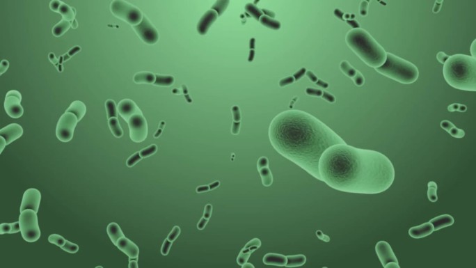 漂浮细菌微观三维动画绿色背景