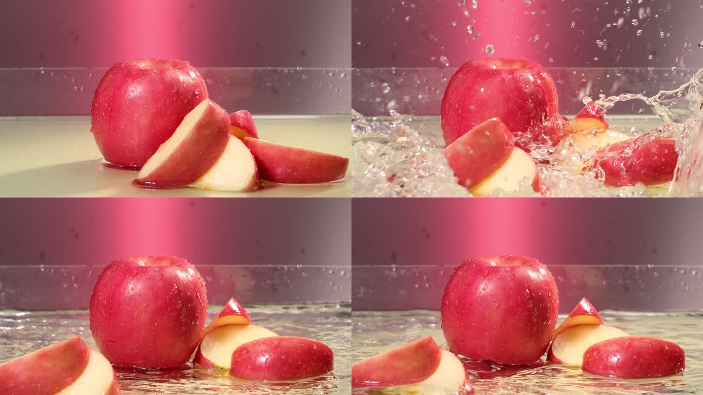 水与苹果碰撞 水花 高清实拍 升格