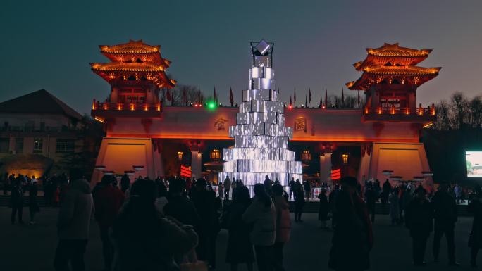 兰州西固过年灯会人流夜景