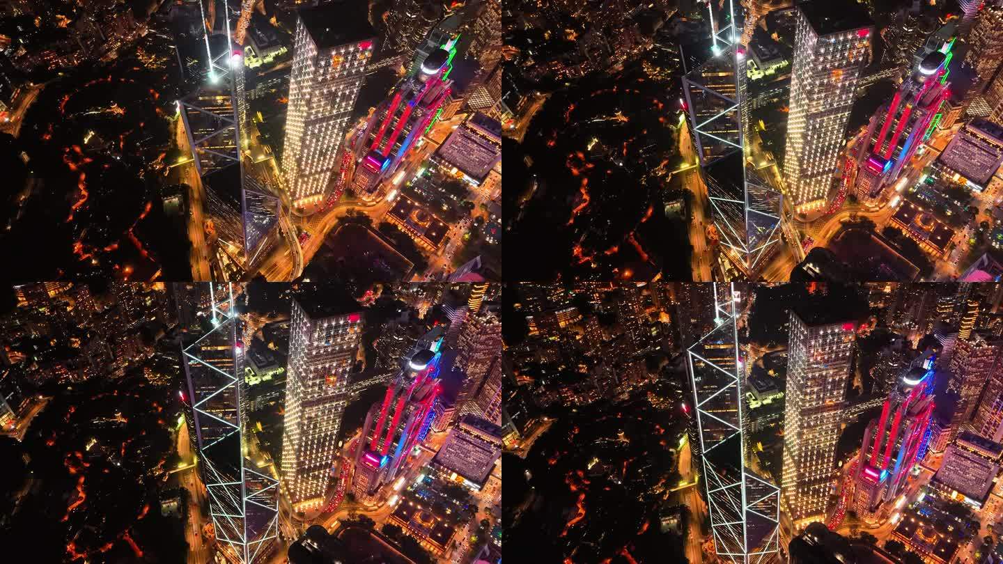 香港市区及维多利亚港夜景鸟瞰图