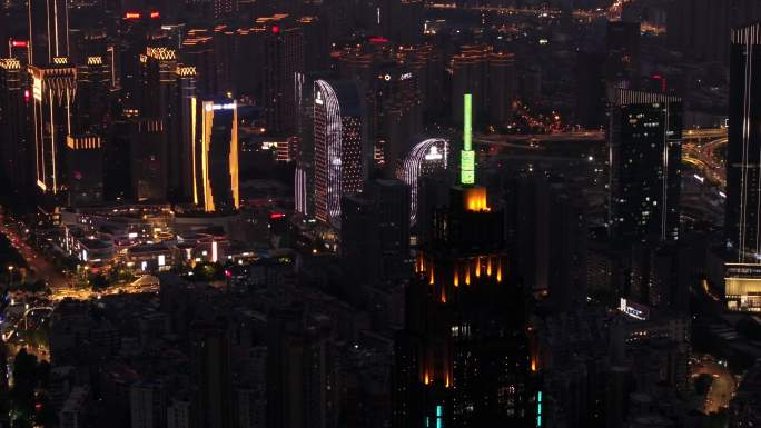 武汉汉口城市地标繁华城区夜景航拍
