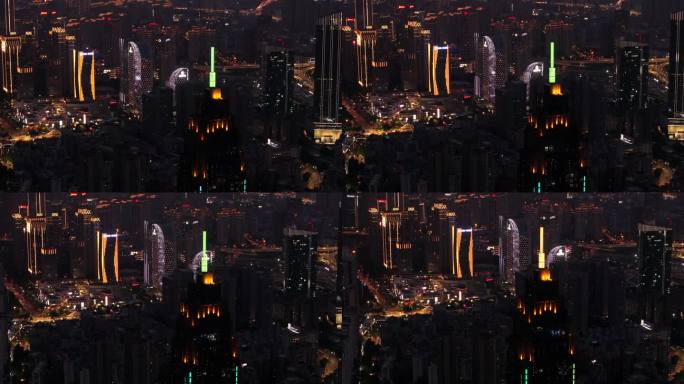 武汉汉口城市地标繁华城区夜景航拍