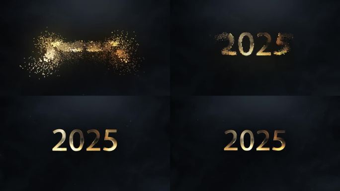 2025年新年快乐，黑底问候金粒子，2025年
