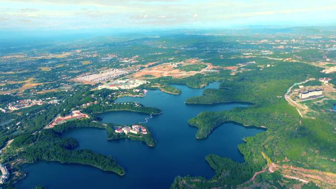 航拍中国四川绵阳仙海水利风景区