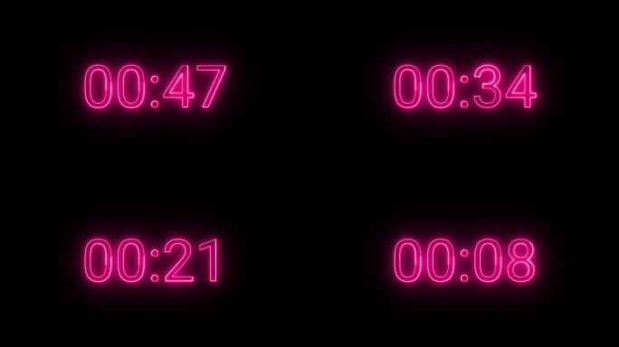 倒数一分钟动画从60秒到0秒。霓虹灯倒计时视频从1分钟倒计时到0分钟倒计时，
