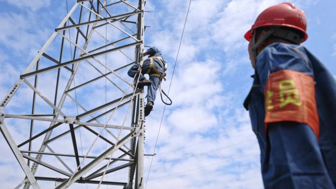 电网建设110千伏电塔作业素材