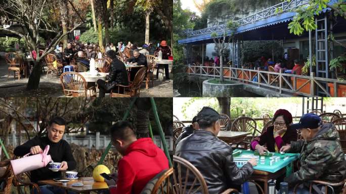 成都 文化公园 打牌、喝茶、聊天的人群