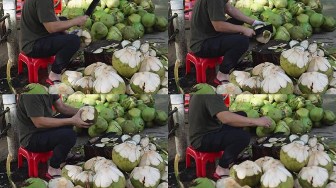 手工刀削椰子水果