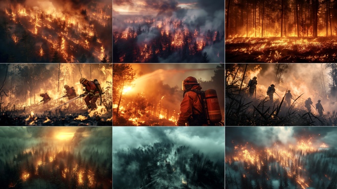 森林大火山林着火消防员灭火