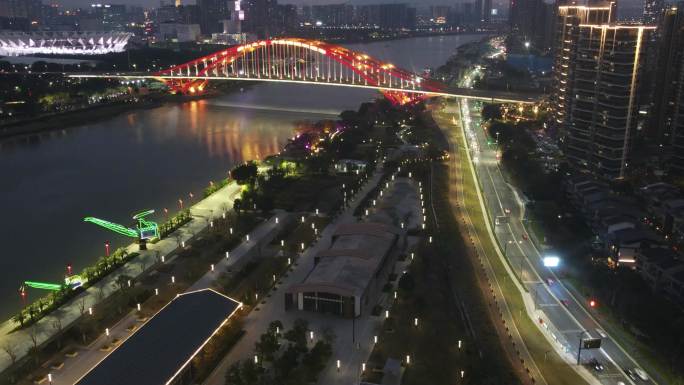 航拍佛山东平河一河两岸夜景