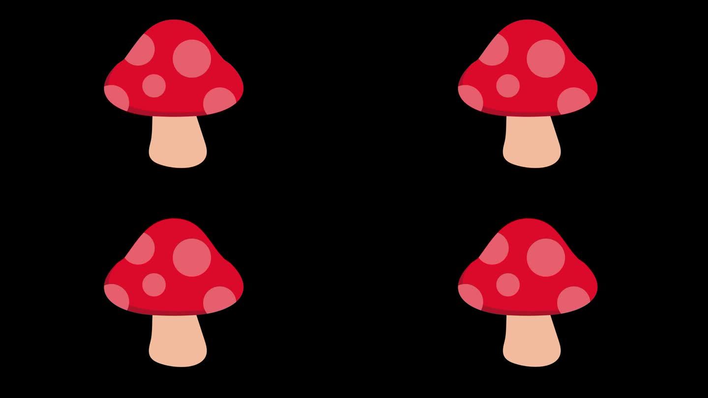 红色和白色的蘑菇图标概念循环动画视频与alpha通道