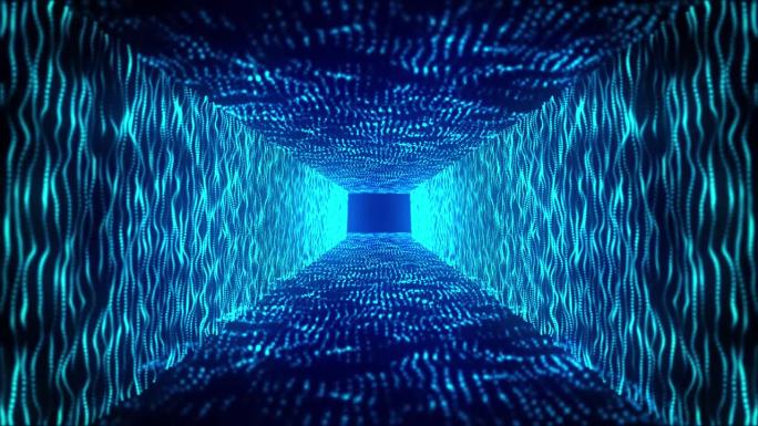 抽象的未来3D粒子隧道背景。有明亮粒子的隧道。闪亮的粒子隧道。数字数据网络的粒子和连接。3 d渲染。