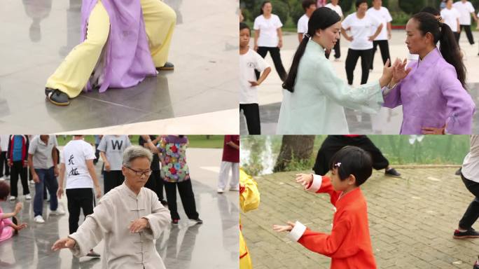 人们在广场上练习太极拳