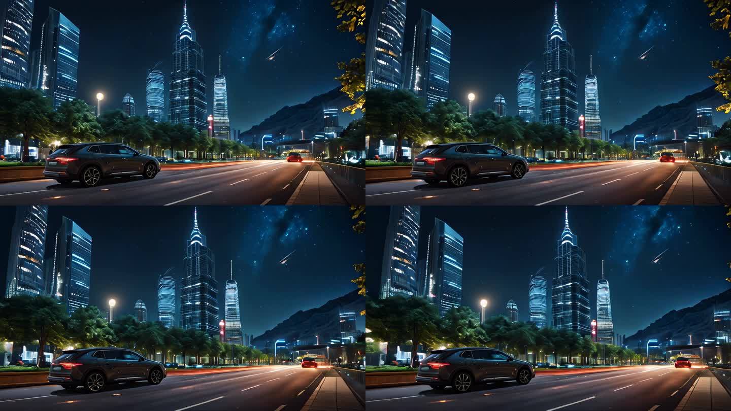 城市夜晚都市天空夜空氛围概念意境道路