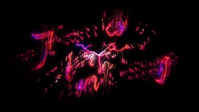感谢您在黑色抽象背景上观看粉红色霓虹抽象闪电故障文本动画