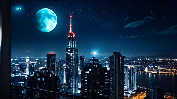 城市月亮天空夜晚夜景抽象氛围舞台繁华