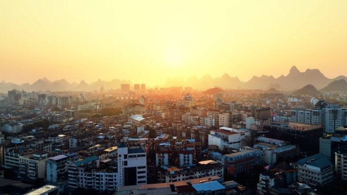 桂林城市风景航拍日月塔