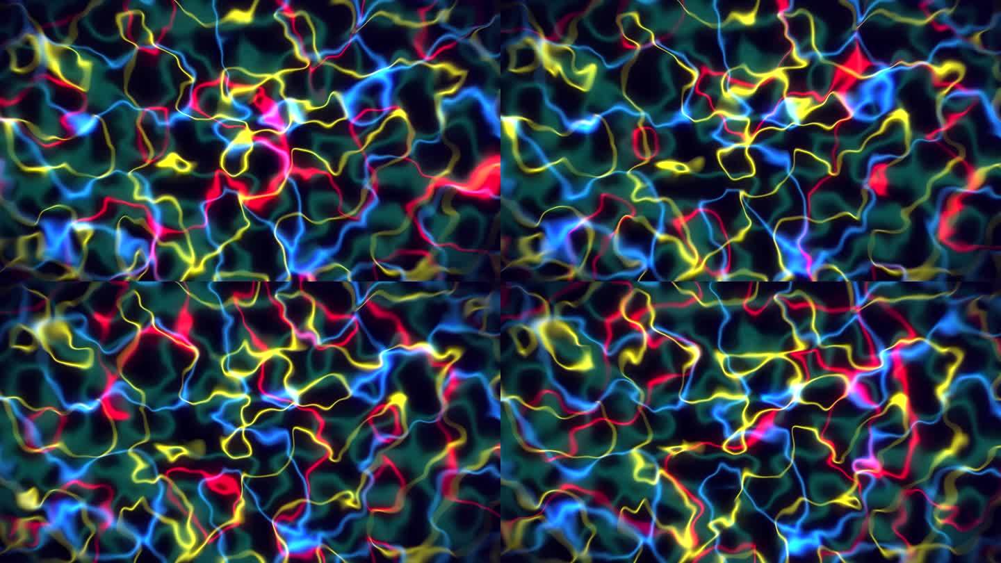 循环动画彩色壁纸。太空中彩色等离子体的动画流。超现实的视频背景。4 k。