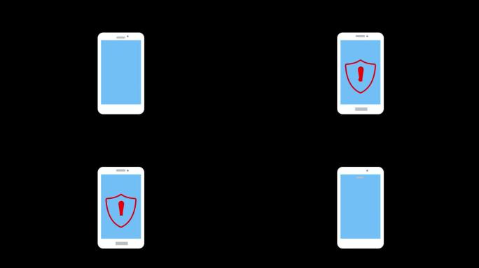 一个带有红色感叹号的手机和禁止移动使用带有alpha通道的概念动画