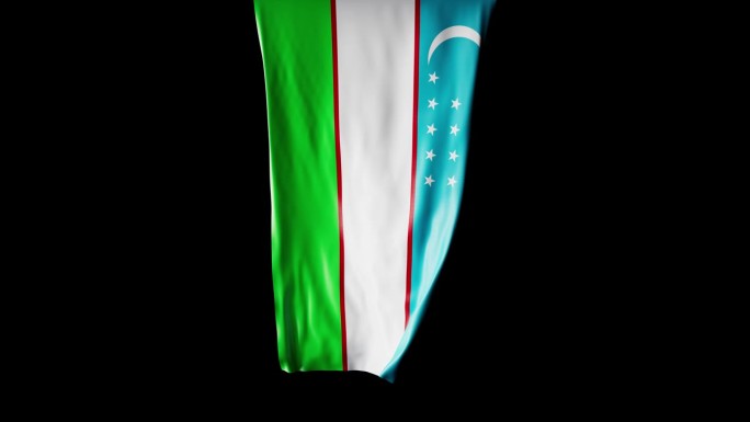 乌兹别克斯坦国旗卷成圆柱形，在旋转时展开并起伏