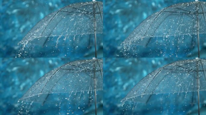 雨滴落在透明的伞上
