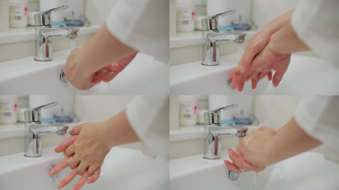 特写镜头用肥皂洗手