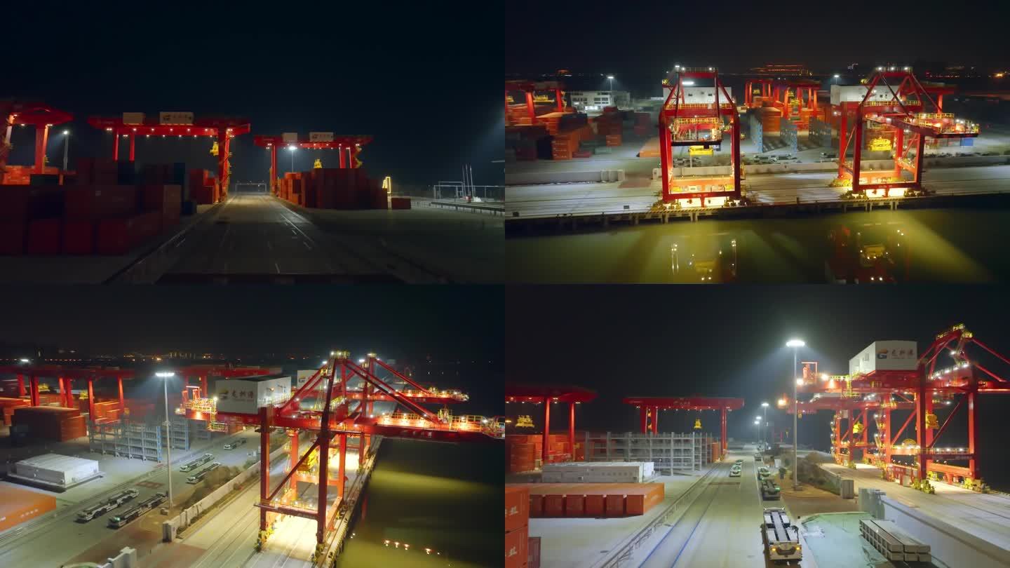 港口码头集装箱夜景航拍
