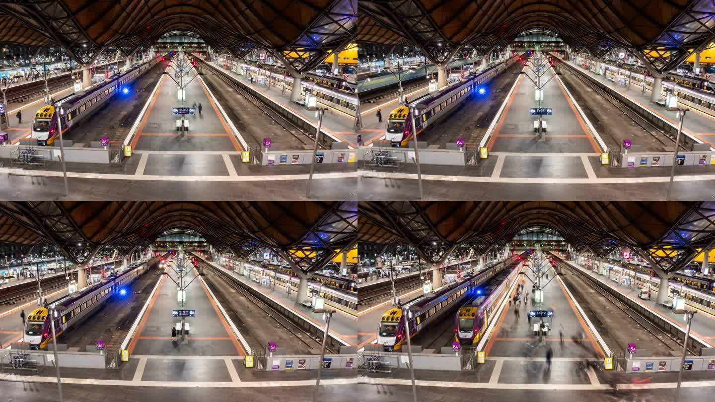 墨尔本中央车站的延时变焦显示乘客登机