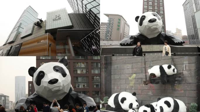 四川 成都 国际金融中心 攀爬的熊猫造型