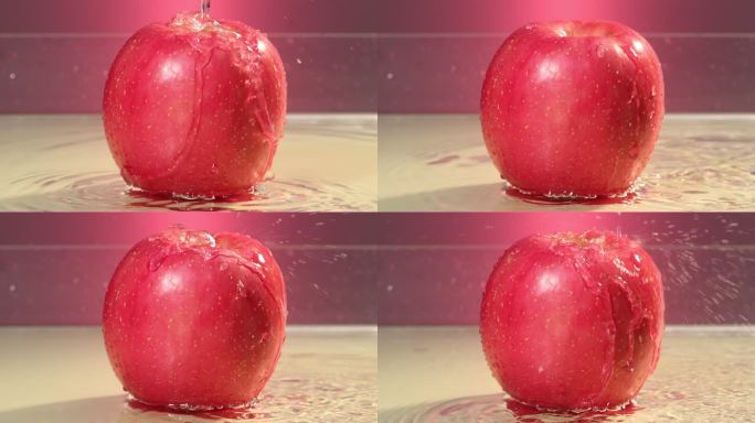 水果 水落到苹果上激起水花高清实拍 升格