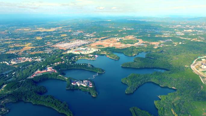 航拍中国四川绵阳仙海水利风景区