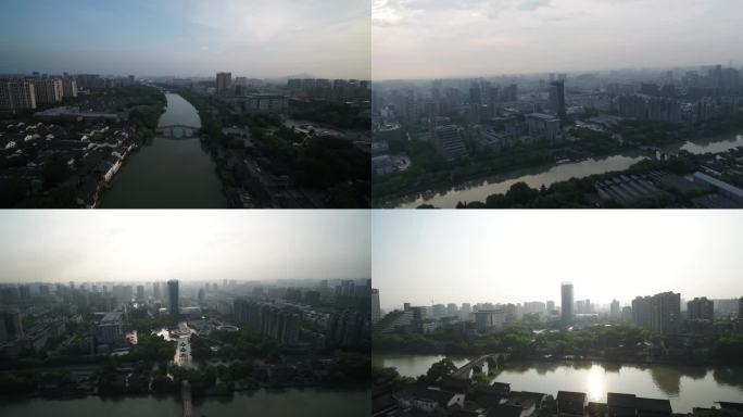 4K航拍清晨黄昏杭州大运河 拱宸桥
