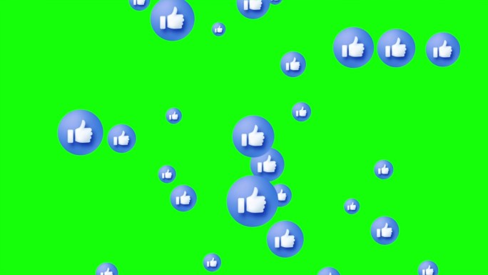 在4K视频格式竖起大拇指的标志。社交媒体表情符号喜欢按钮，爱，反应情感图标动画。绿色屏幕上的社交媒体
