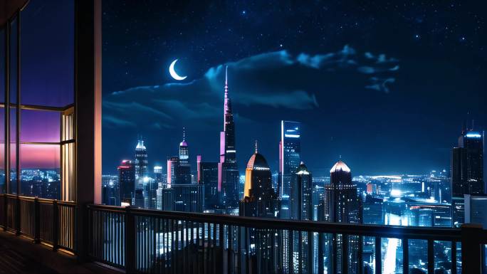 城市月亮天空夜晚夜景抽象氛围舞台背景合集
