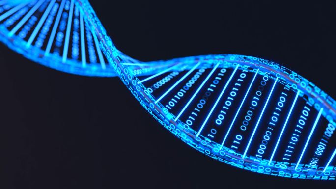 DNA 3D动画，科学和医学概念，二元DNA分子