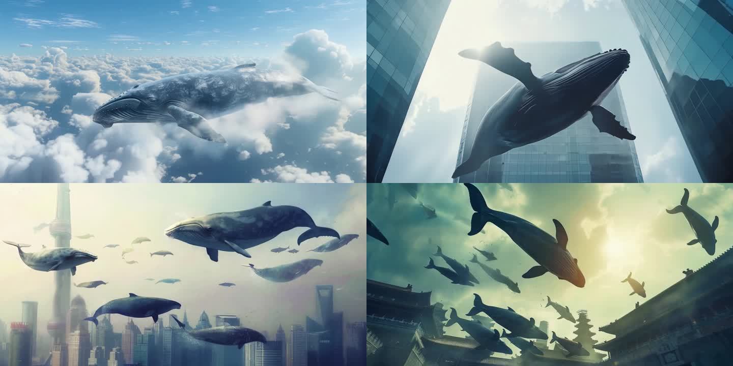 鲲/鲸鱼在城市中遨游畅想镜头组集合